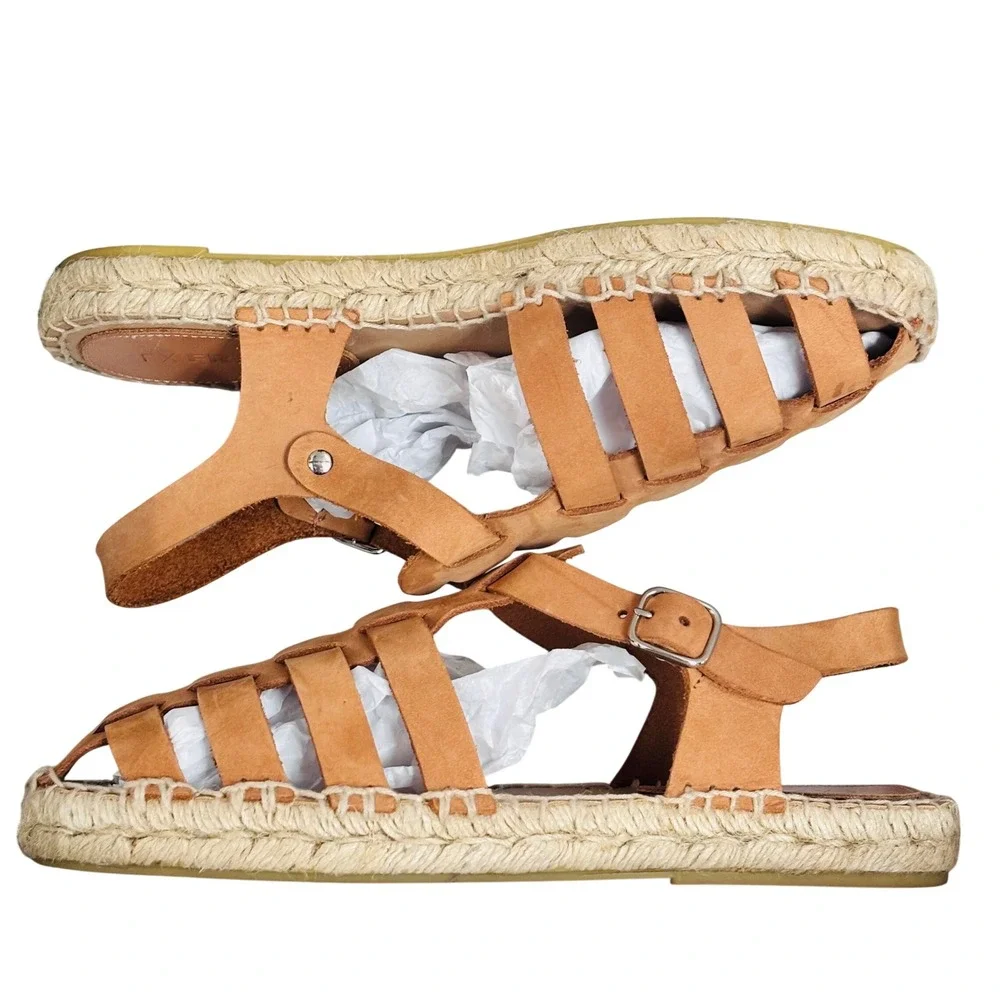 NEW FX FRAU Tan Nubuck Leather Fisherman Espadrille Sandals Made in Spain S 37
